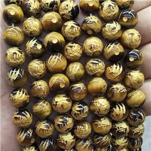 Natural Golden Tiger Eye Stone Beads Round Carved, approx 10mm dia