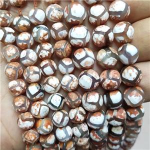 Tibetan Agate Beads Faceted Round Tortoise Brown, approx 8mm dia