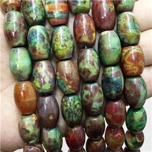 Natural Agate Barrel Beads Green Brown Dye, approx 13-20mm
