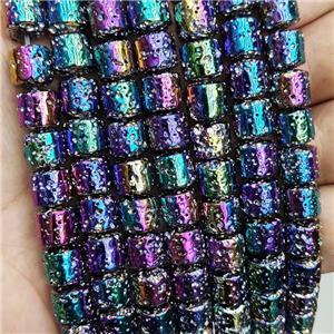 Assembled Lava Column Beads Rainbow Electroplated, approx 8mm