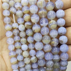 Natural Blue Lace Agate Beads Smooth Round B-Grade, approx 7mm dia
