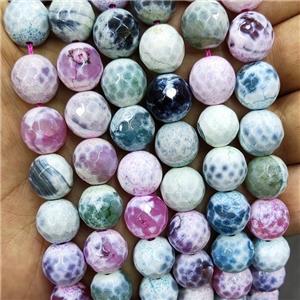 Fire Agate Beads Dye Faceted Round Mixed Color, approx 12mm dia