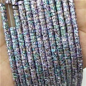 Assembled Lava Rock Heishi Beads Rainbow Electroplated, approx 4mm