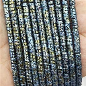 Assembled Lava Heishi Beads Bluegreen Electroplated, approx 4mm