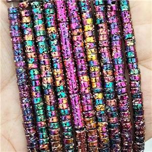 Assembled Lava Heishi Beads Rainbow Electroplated, approx 4mm