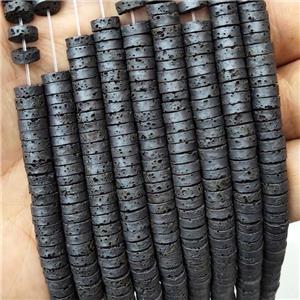 Black Assembled Lava Heishi Beads Spacers, approx 6mm