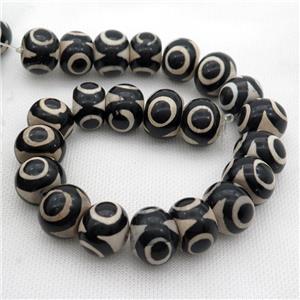 Tibetan Agate Beads Rondelle Smooth Black White Evil Eye, approx 15-20mm, 22pcs per st