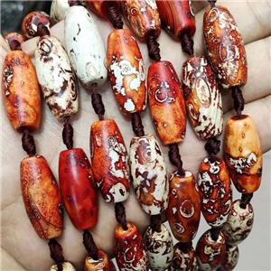 Agate Rice Beads Red Woodskin, approx 13-30mm, 9pcs per st