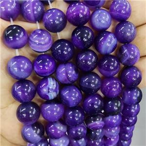 Natural Stripe Agate Beads Purple Dye Smooth Round, approx 14mm dia