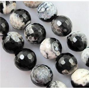Fired Agate Stone beads, faceted round, black, 10mm dia, approx 39pcs per st