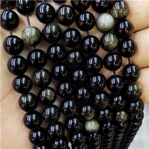 Natural Obsidian Beads Gold Flash Smooth Round, approx 10mm dia