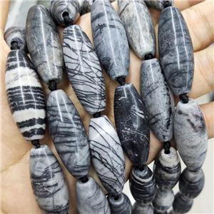 Natural Black Silk Jasper Rice Beads, approx 15-38mm