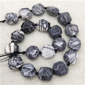 Natural Black Silk Jasper Beads Faceted Coin, approx 17-18mm