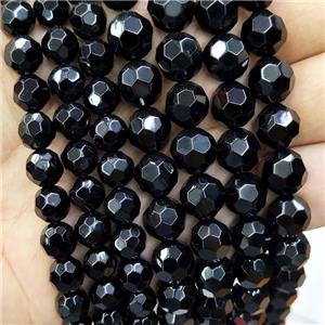Natural Black Onyx Agate Round Beads Faceted, approx 10mm dia