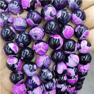 Hotpink Fire Agate Beads Black Smooth Round Dye, approx 12mm dia