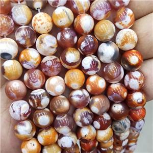 Natural Agate Beads Fired Red Orange Dye Smooth Round, approx 10mm