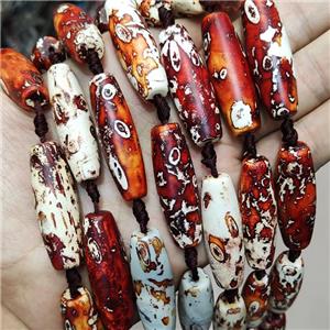 Natural Agate Rice Beads Red Dye Woodskin, approx 13-40mm, 8pcs per st