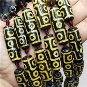 Tibetan Agate Rice Beads Yellow Evil Eye Black, approx 14-40mm, 8pcs per st