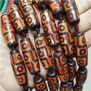 Tibetan Style Agate Barrel Beads Evile Eye Orange Rice, approx 14-40mm, 8pcs per st