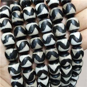 Tibetan Agate Barrel Beads Wave White Black, approx 14-16mm, 22pcs per st