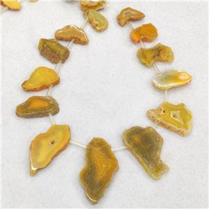 Natural Agate Slice Beads Yellow Dye Topdrilled Freeform Graduated, approx 15-50mm