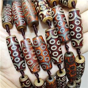 Tibetan Agate Rice Beads Evil Eye Antique Brown, approx 14-40mm