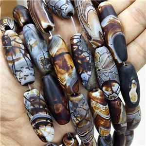 Fire Agate Rice Beads Chocolate Dye, approx 14-40mm, 9pcs per st