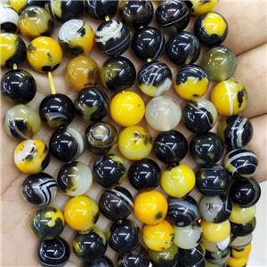 Natural Agate Beads Yellow Black Dye Smooth Round, approx 10mm dia