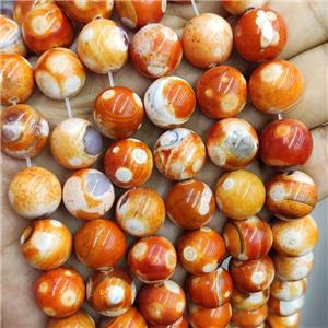 Natural Fire Agate Beads Orange Dye Smooth Round, approx 14mm dia