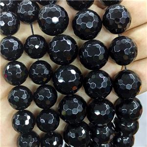 Black Onyx Agate Beads Faceted Round, approx 14mm dia