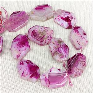 Natural Agate Slice Beads Stripe Freeform Hotpink Dye, approx 25-33mm