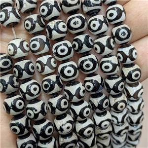 Tibetan Agate Beads Black Smooth Round Evil Eye, approx 10mm dia, 35pcs per st