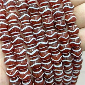 Tibetan Agate Beads Red Smooth Round Wave, approx 10mm dia, 35pcs per st