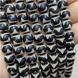 Tibetan Agate Beads Black Round Wave, approx 10mm dia