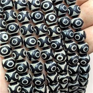 Tibetan Agate Beads Black Round Evil Eye, approx 10mm dia