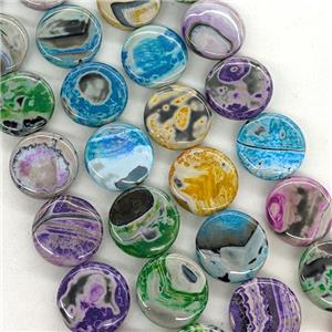 Natural Agate Coin Beads Mixed Color Dye, approx 20mm