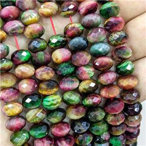 Natural Tiger Eye Stone Beads Faceted Rondelle Multicolor Dye, approx 6mm