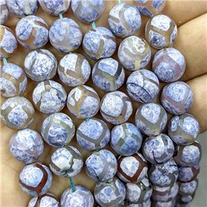 Tibetan Agate Beads Faceted Round Blue Dye B-Grade, approx 12mm dia