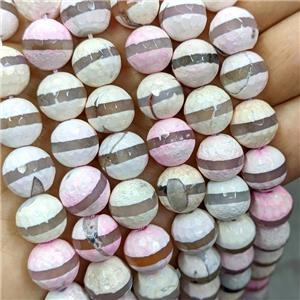 Tibetan Agate Beads Faceted Round Lt.pink Dye B-Grade, approx 12mm dia