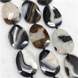 Natural Druzy Agate Beads Slice Freeform Faceted Black Dye, approx 30-55mm