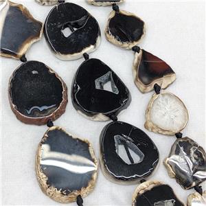 Natural Agate Beads Slice Freeform Flat Black Dye, approx 25-40mm