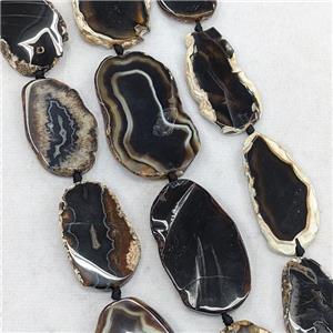 Natural Agate Beads Slice Freeform Flat Black Dye, approx 30-60mm
