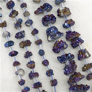 Natural Druzy Quartz Cluster Beads Blue Electroplated, approx 8-12mm