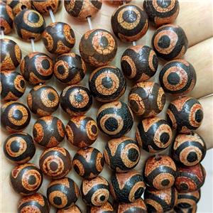Tibetan Agate Round Beads Fired Evil Eye Orange Dye, approx 12mm dia, 28pcs per st