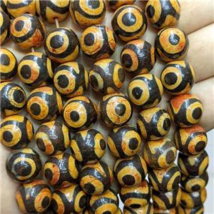 Tibetan Agate Round Beads Fired Evil Eye Orange Dye, approx 14mm dia, 26pcs per st