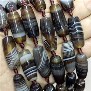 Natural Stripe Agate Rice Beads Coffee, approx 14-30mm, 9pcs per st