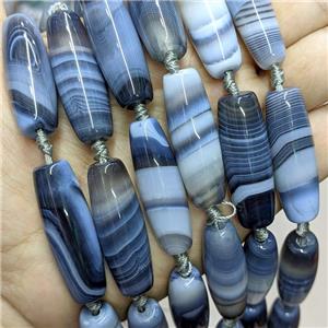 Natural Stripe Agate Rice Beads Inkblue Dye, approx 13-40mm, 8pcs per st