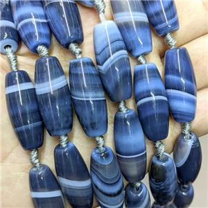 Natural Stripe Agate Rice Beads Inkblue Dye, approx 14-30mm, 9pcs per st