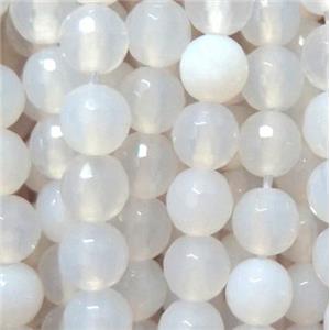 white Agate Stone Bead, faceted round, 14mm dia, approx 28pcs per st