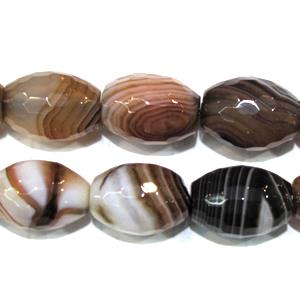 stripe agate beads, faceted rice, coffee, 13x18mm, approx 22pcs per st